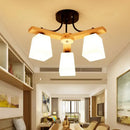 GobekUsa Nordic Black and Wood Semi Flush Mount Chandelier with Milk Glass Shade - 3/6/8 Light Ceiling Fixture for Living Room
