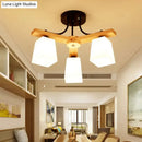 GobekUsa Nordic Black and Wood Semi Flush Mount Chandelier with Milk Glass Shade - 3/6/8 Light Ceiling Fixture for Living Room