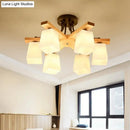 GobekUsa Nordic Black and Wood Semi Flush Mount Chandelier with Milk Glass Shade - 3/6/8 Light Ceiling Fixture for Living Room