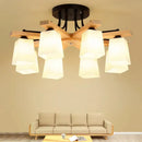 GobekUsa Nordic Black and Wood Semi Flush Mount Chandelier with Milk Glass Shade - 3/6/8 Light Ceiling Fixture for Living Room