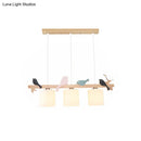 GobekUsa Modern Frosted Glass Pendant Light with Wood Accent - 2/3 Lights | Barrel Island Hanging Lamp Kit - Bird Deco | Perfect for Tables