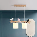 GobekUsa Modern Frosted Glass Pendant Light with Wood Accent - 2/3 Lights | Barrel Island Hanging Lamp Kit - Bird Deco | Perfect for Tables