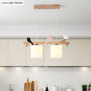 GobekUsa Modern Frosted Glass Pendant Light with Wood Accent - 2/3 Lights | Barrel Island Hanging Lamp Kit - Bird Deco | Perfect for Tables