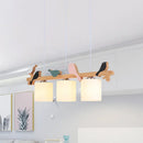 GobekUsa Modern Frosted Glass Pendant Light with Wood Accent - 2/3 Lights | Barrel Island Hanging Lamp Kit - Bird Deco | Perfect for Tables