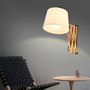 GobekUsa Modern Wood Expansion Arm Sconce with White Fabric Shade