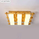 GobekUsa Modern Wood Grid Semi Flush Mount Ceiling Light with 4/6/9 Milk Glass Heads in Beige