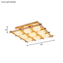 GobekUsa Modern Wood Grid Semi Flush Mount Ceiling Light with 4/6/9 Milk Glass Heads in Beige