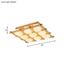 GobekUsa Modern Wood Grid Semi Flush Mount Ceiling Light with 4/6/9 Milk Glass Heads in Beige