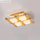 GobekUsa Modern Wood Grid Semi Flush Mount Ceiling Light with 4/6/9 Milk Glass Heads in Beige