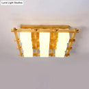 GobekUsa Modern Wood Grid Semi Flush Mount Ceiling Light with 4/6/9 Milk Glass Heads in Beige