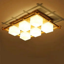GobekUsa Modern Wood Grid Semi Flush Mount Ceiling Light with 4/6/9 Milk Glass Heads in Beige