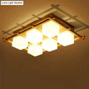 GobekUsa Modern Wood Grid Semi Flush Mount Ceiling Light with 4/6/9 Milk Glass Heads in Beige