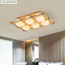 GobekUsa Modern Wood Grid Semi Flush Mount Ceiling Light with 4/6/9 Milk Glass Heads in Beige