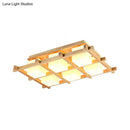 GobekUsa Modern Wood Grid Semi Flush Mount Ceiling Light with 4/6/9 Milk Glass Heads in Beige