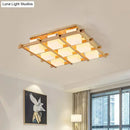 GobekUsa Modern Wood Grid Semi Flush Mount Ceiling Light with 4/6/9 Milk Glass Heads in Beige