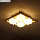 GobekUsa Modern Wood Grid Semi Flush Mount Ceiling Light with 4/6/9 Milk Glass Heads in Beige