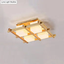 GobekUsa Modern Wood Grid Semi Flush Mount Ceiling Light with 4/6/9 Milk Glass Heads in Beige