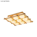 GobekUsa Modern Wood Grid Semi Flush Mount Ceiling Light with 4/6/9 Milk Glass Heads in Beige