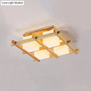 GobekUsa Modern Wood Grid Semi Flush Mount Ceiling Light with 4/6/9 Milk Glass Heads in Beige