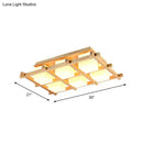 GobekUsa Modern Wood Grid Semi Flush Mount Ceiling Light with 4/6/9 Milk Glass Heads in Beige