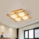 GobekUsa Modern Wood Grid Semi Flush Mount Ceiling Light with 4/6/9 Milk Glass Heads in Beige
