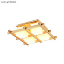 GobekUsa Modern Wood Grid Semi Flush Mount Ceiling Light with 4/6/9 Milk Glass Heads in Beige