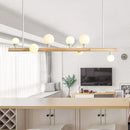 GobekUsa Modern Asian Inspired Hanging Island Lamp with LED Lights - Beige Wood Finish - Ideal for Dining Room