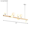 GobekUsa Modern Asian Inspired Hanging Island Lamp with LED Lights - Beige Wood Finish - Ideal for Dining Room