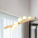 GobekUsa Modern Wood Island Light with Spherical Shade - Opal Glass Ceiling Lamp (5/7 Lights) for Dining Room