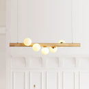 GobekUsa Modern Wood Island Light with Spherical Shade - Opal Glass Ceiling Lamp (5/7 Lights) for Dining Room