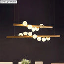 GobekUsa Modern Wood Island Light with Spherical Shade - Opal Glass Ceiling Lamp (5/7 Lights) for Dining Room