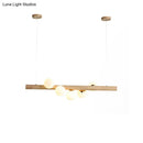 GobekUsa Modern Wood Island Light with Spherical Shade - Opal Glass Ceiling Lamp (5/7 Lights) for Dining Room