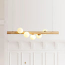 GobekUsa Modern Wood Island Light with Spherical Shade - Opal Glass Ceiling Lamp (5/7 Lights) for Dining Room