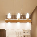 GobekUsa Modern Wood Island Light with White Glass Shades - Rectangular Design, 3 Heads, Dining Room Pendant Lamp
