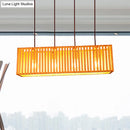 GobekUsa Modern Wood Island Pendant Light with 4 Yellow Lights for Dining Room - 21"/27" Wide Linear Hanging Design