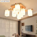 GobekUsa Modern Wood Living Room Semi Flush Mount Chandelier with White Glass Shade - Square Design