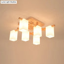 GobekUsa Modern Wood Living Room Semi Flush Mount Chandelier with White Glass Shade - Square Design