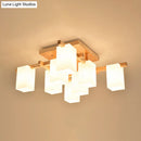 GobekUsa Modern Wood Living Room Semi Flush Mount Chandelier with White Glass Shade - Square Design
