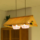 GobekUsa Modern Wood Pendant Light in Roof Shape, Beige Hanging Fixture, 16"/19.5" Width