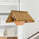 GobekUsa Modern Wood Pendant Light in Roof Shape, Beige Hanging Fixture, 16"/19.5" Width