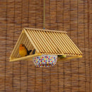 GobekUsa Modern Wood Pendant Light in Roof Shape, Beige Hanging Fixture, 16"/19.5" Width