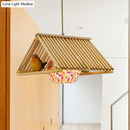 GobekUsa Modern Wood Pendant Light in Roof Shape, Beige Hanging Fixture, 16"/19.5" Width