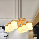 GobekUsa Modern Trapezoid Island Lighting with White Frosted Glass - 6-Head Dining Room Suspension Lamp and Wood Shelf