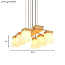 GobekUsa Modern Trapezoid Island Lighting with White Frosted Glass - 6-Head Dining Room Suspension Lamp and Wood Shelf