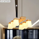 GobekUsa Modern Trapezoid Island Lighting with White Frosted Glass - 6-Head Dining Room Suspension Lamp and Wood Shelf