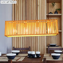 GobekUsa Modern Wood Island Pendant Light with 4 Yellow Lights for Dining Room - 21"/27" Wide Linear Hanging Design