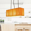 GobekUsa Modern Wood Island Pendant Light with 4 Yellow Lights for Dining Room - 21"/27" Wide Linear Hanging Design