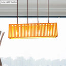 GobekUsa Modern Wood Island Pendant Light with 4 Yellow Lights for Dining Room - 21"/27" Wide Linear Hanging Design
