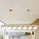 GobekUsa Modern Wood Stem Linear Chandelier - 5/7 Lights, White Shade - Billiard Lights for Restaurants
