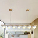 GobekUsa Modern Wood Stem Linear Chandelier - 5/7 Lights, White Shade - Billiard Lights for Restaurants